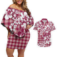 Hibiscus Pakala Royal Magenta Couples Matching Off Shoulder Short Dress and Hawaiian Shirt Tropical Floral Stylized LT01 Magenta - Polynesian Pride