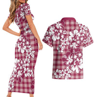 Hibiscus Pakala Royal Magenta Couples Matching Short Sleeve Bodycon Dress and Hawaiian Shirt Tropical Floral Stylized LT01 - Polynesian Pride