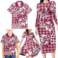 Hibiscus Pakala Royal Magenta Family Matching Long Sleeve Bodycon Dress and Hawaiian Shirt Tropical Floral Stylized LT01 - Polynesian Pride