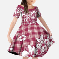 Hibiscus Pakala Royal Magenta Family Matching Off The Shoulder Long Sleeve Dress and Hawaiian Shirt Tropical Floral Stylized LT01 Daughter's Dress Magenta - Polynesian Pride
