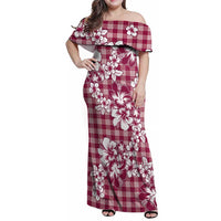 Hibiscus Pakala Royal Magenta Family Matching Off Shoulder Maxi Dress and Hawaiian Shirt Tropical Floral Stylized LT01 Mom's Dress Magenta - Polynesian Pride