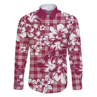 Hibiscus Pakala Royal Magenta Family Matching Off Shoulder Short Dress and Hawaiian Shirt Tropical Floral Stylized LT01 Dad's Shirt - Long Sleeve Magenta - Polynesian Pride