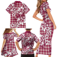 Hibiscus Pakala Royal Magenta Family Matching Short Sleeve Bodycon Dress and Hawaiian Shirt Tropical Floral Stylized LT01 - Polynesian Pride