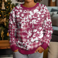 Hibiscus Pakala Royal Magenta Kid Ugly Christmas Sweater Tropical Floral Stylized - Polynesian Pride