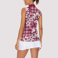 Hibiscus Pakala Royal Magenta Women Sleeveless Polo Shirt Tropical Floral Stylized LT01 - Polynesian Pride