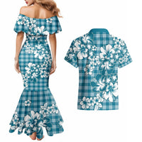 Hibiscus Pakala Ocean Depths Blue Couples Matching Mermaid Dress and Hawaiian Shirt Tropical Floral Stylized LT01 - Polynesian Pride