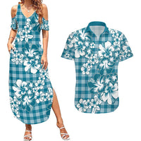 Hibiscus Pakala Ocean Depths Blue Couples Matching Summer Maxi Dress and Hawaiian Shirt Tropical Floral Stylized LT01 Blue - Polynesian Pride