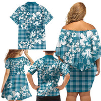 Hibiscus Pakala Ocean Depths Blue Family Matching Off Shoulder Short Dress and Hawaiian Shirt Tropical Floral Stylized LT01 - Polynesian Pride