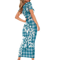 Hibiscus Pakala Ocean Depths Blue Family Matching Short Sleeve Bodycon Dress and Hawaiian Shirt Tropical Floral Stylized LT01 - Polynesian Pride