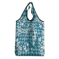 Hibiscus Pakala Ocean Depths Blue Grocery Bag Tropical Floral Stylized - Polynesian Pride