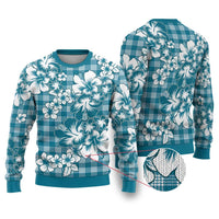 Hibiscus Pakala Ocean Depths Blue Ugly Christmas Sweater Tropical Floral Stylized - Polynesian Pride