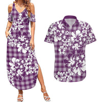 Hibiscus Pakala Sweetie Purple Couples Matching Summer Maxi Dress and Hawaiian Shirt Tropical Floral Stylized LT01 Purple - Polynesian Pride