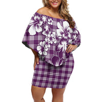 Hibiscus Pakala Sweetie Purple Family Matching Off Shoulder Short Dress and Hawaiian Shirt Tropical Floral Stylized LT01 Mom's Dress Purple - Polynesian Pride