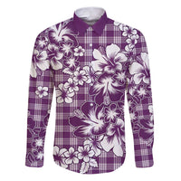 Hibiscus Pakala Sweetie Purple Family Matching Puletasi and Hawaiian Shirt Tropical Floral Stylized LT01 Dad's Shirt - Long Sleeve Purple - Polynesian Pride