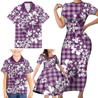 Hibiscus Pakala Sweetie Purple Family Matching Short Sleeve Bodycon Dress and Hawaiian Shirt Tropical Floral Stylized LT01 - Polynesian Pride