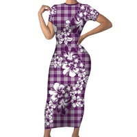 Hibiscus Pakala Sweetie Purple Family Matching Short Sleeve Bodycon Dress and Hawaiian Shirt Tropical Floral Stylized LT01 Mom's Dress Purple - Polynesian Pride