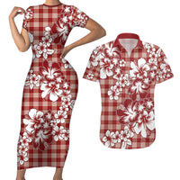 Hibiscus Pakala Fantasy Red Couples Matching Short Sleeve Bodycon Dress and Hawaiian Shirt Tropical Floral Stylized LT01 Red - Polynesian Pride