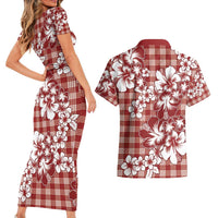 Hibiscus Pakala Fantasy Red Couples Matching Short Sleeve Bodycon Dress and Hawaiian Shirt Tropical Floral Stylized LT01 - Polynesian Pride