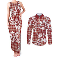 Hibiscus Pakala Fantasy Red Couples Matching Tank Maxi Dress and Long Sleeve Button Shirt Tropical Floral Stylized LT01 Red - Polynesian Pride