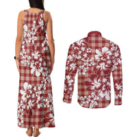 Hibiscus Pakala Fantasy Red Couples Matching Tank Maxi Dress and Long Sleeve Button Shirt Tropical Floral Stylized LT01 - Polynesian Pride