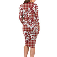 Hibiscus Pakala Fantasy Red Family Matching Long Sleeve Bodycon Dress and Hawaiian Shirt Tropical Floral Stylized LT01 - Polynesian Pride