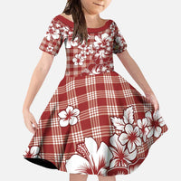 Hibiscus Pakala Fantasy Red Family Matching Off Shoulder Maxi Dress and Hawaiian Shirt Tropical Floral Stylized LT01 Daughter's Dress Red - Polynesian Pride