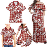 Hibiscus Pakala Fantasy Red Family Matching Off Shoulder Maxi Dress and Hawaiian Shirt Tropical Floral Stylized LT01 - Polynesian Pride