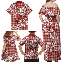 Hibiscus Pakala Fantasy Red Family Matching Off Shoulder Maxi Dress and Hawaiian Shirt Tropical Floral Stylized LT01 - Polynesian Pride
