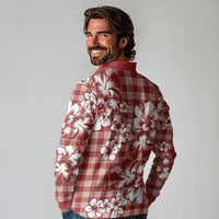 Hibiscus Pakala Fantasy Red Long Sleeve Polo Shirt Tropical Floral Stylized - Polynesian Pride