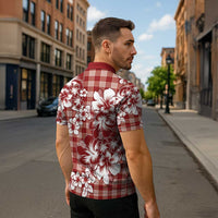 Hibiscus Pakala Fantasy Red Zipper Polo Shirt Tropical Floral Stylized - Polynesian Pride