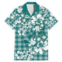 Hibiscus Pakala Aqua Teal Family Matching Mermaid Dress and Hawaiian Shirt Tropical Floral Stylized LT01 Dad's Shirt - Short Sleeve Teal - Polynesian Pride