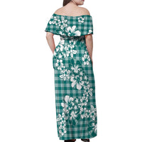 Hibiscus Pakala Aqua Teal Family Matching Off Shoulder Maxi Dress and Hawaiian Shirt Tropical Floral Stylized LT01 - Polynesian Pride