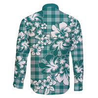 Hibiscus Pakala Aqua Teal Family Matching Off Shoulder Short Dress and Hawaiian Shirt Tropical Floral Stylized LT01 - Polynesian Pride