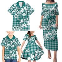 Hibiscus Pakala Aqua Teal Family Matching Puletasi and Hawaiian Shirt Tropical Floral Stylized LT01 - Polynesian Pride