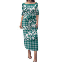 Hibiscus Pakala Aqua Teal Family Matching Puletasi and Hawaiian Shirt Tropical Floral Stylized LT01 Mom's Dress Teal - Polynesian Pride
