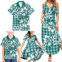 Hibiscus Pakala Aqua Teal Family Matching Summer Maxi Dress and Hawaiian Shirt Tropical Floral Stylized LT01 - Polynesian Pride