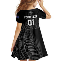 Custom New Zealand Cricket Family Matching Long Sleeve Bodycon Dress and Hawaiian Shirt Maori Kiwi Black Fern LT01 - Polynesian Pride