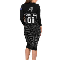 Custom New Zealand Cricket Family Matching Long Sleeve Bodycon Dress and Hawaiian Shirt Maori Kiwi Black Fern LT01 - Polynesian Pride