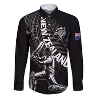 Custom New Zealand Cricket Family Matching Mermaid Dress and Hawaiian Shirt Maori Kiwi Black Fern LT01 Dad's Shirt - Long Sleeve Black - Polynesian Pride