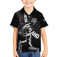 Custom New Zealand Cricket Family Matching Off The Shoulder Long Sleeve Dress and Hawaiian Shirt Maori Kiwi Black Fern LT01 Son's Shirt Black - Polynesian Pride