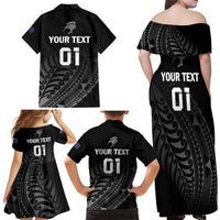Custom New Zealand Cricket Family Matching Off Shoulder Maxi Dress and Hawaiian Shirt Maori Kiwi Black Fern LT01 - Polynesian Pride