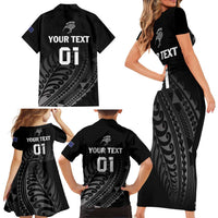 Custom New Zealand Cricket Family Matching Short Sleeve Bodycon Dress and Hawaiian Shirt Maori Kiwi Black Fern LT01 - Polynesian Pride