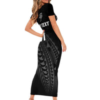 Custom New Zealand Cricket Family Matching Short Sleeve Bodycon Dress and Hawaiian Shirt Maori Kiwi Black Fern LT01 - Polynesian Pride