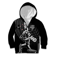 Custom New Zealand Cricket Kid Hoodie Maori Kiwi Black Fern LT01 Zip Hoodie Black - Polynesian Pride