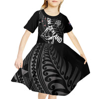 Custom New Zealand Cricket Kid Short Sleeve Dress Maori Kiwi Black Fern LT01 - Polynesian Pride