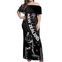 Custom New Zealand Cricket Off Shoulder Maxi Dress Maori Kiwi Black Fern LT01 Women Black - Polynesian Pride