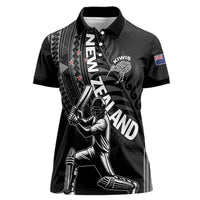 Custom New Zealand Cricket Women Polo Shirt Maori Kiwi Black Fern LT01 Female Black - Polynesian Pride