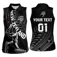 Custom New Zealand Cricket Women Sleeveless Polo Shirt Maori Kiwi Black Fern LT01 - Polynesian Pride