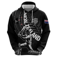 Custom New Zealand Cricket Zip Hoodie Maori Kiwi Black Fern LT01 - Polynesian Pride