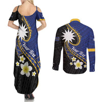 Personalised Nauru Couples Matching Summer Maxi Dress and Long Sleeve Button Shirt Naoero Proud Plumeria LT01 - Polynesian Pride